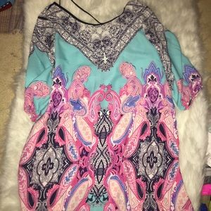 Bright, colorful dress with elbow length sleeves!